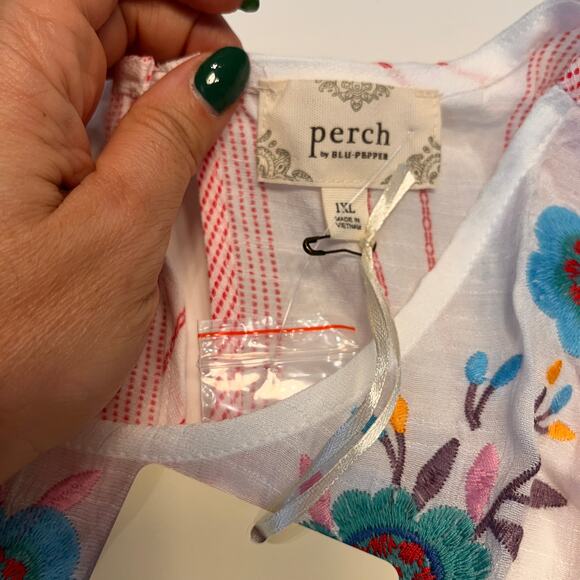 NWT Perch by Blu Pepper Pink Embroidered Ruffle Sleeve Mini Dress Size XL - Picture 4 of 8